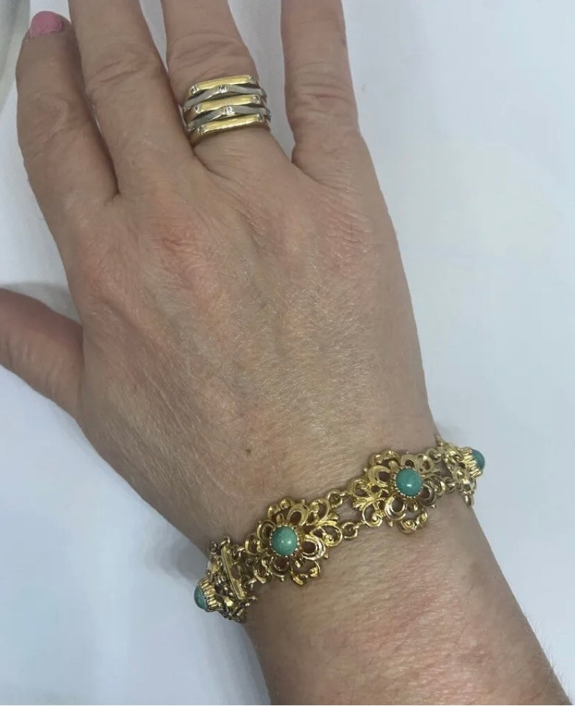 9ct vintage ornate turquoise bracelet