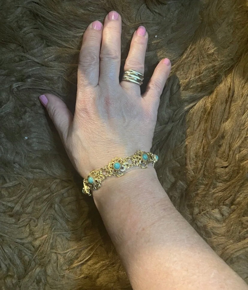 9ct vintage ornate turquoise bracelet