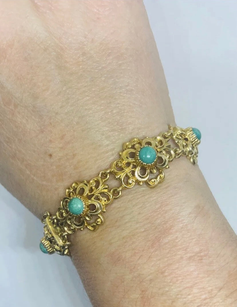 9ct vintage ornate turquoise bracelet