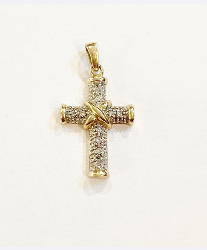 9ct diamond cross pre owned yellow gold