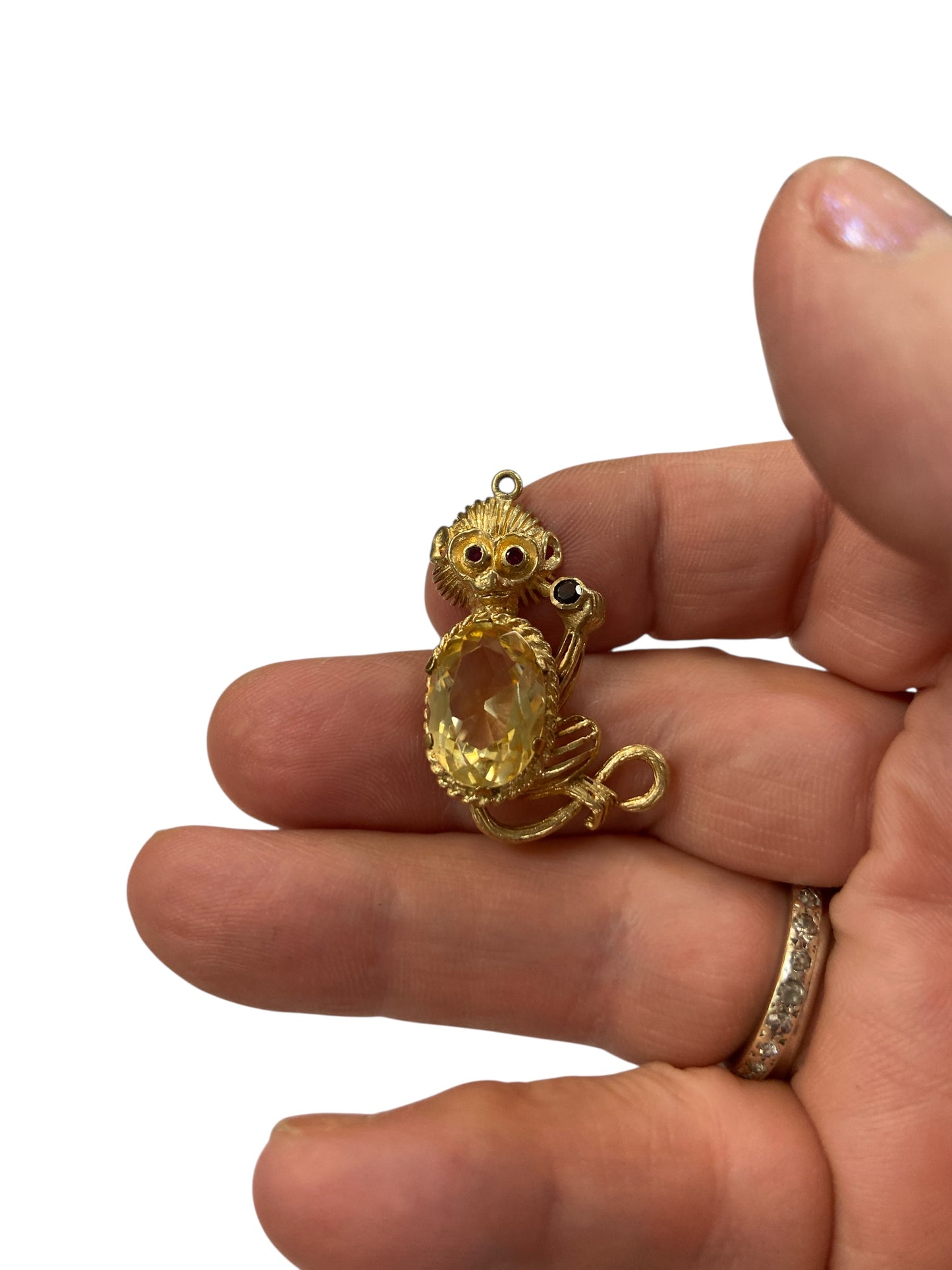 9ct vintage monkey pendant/ charm circa 1961 London with citrine tummy