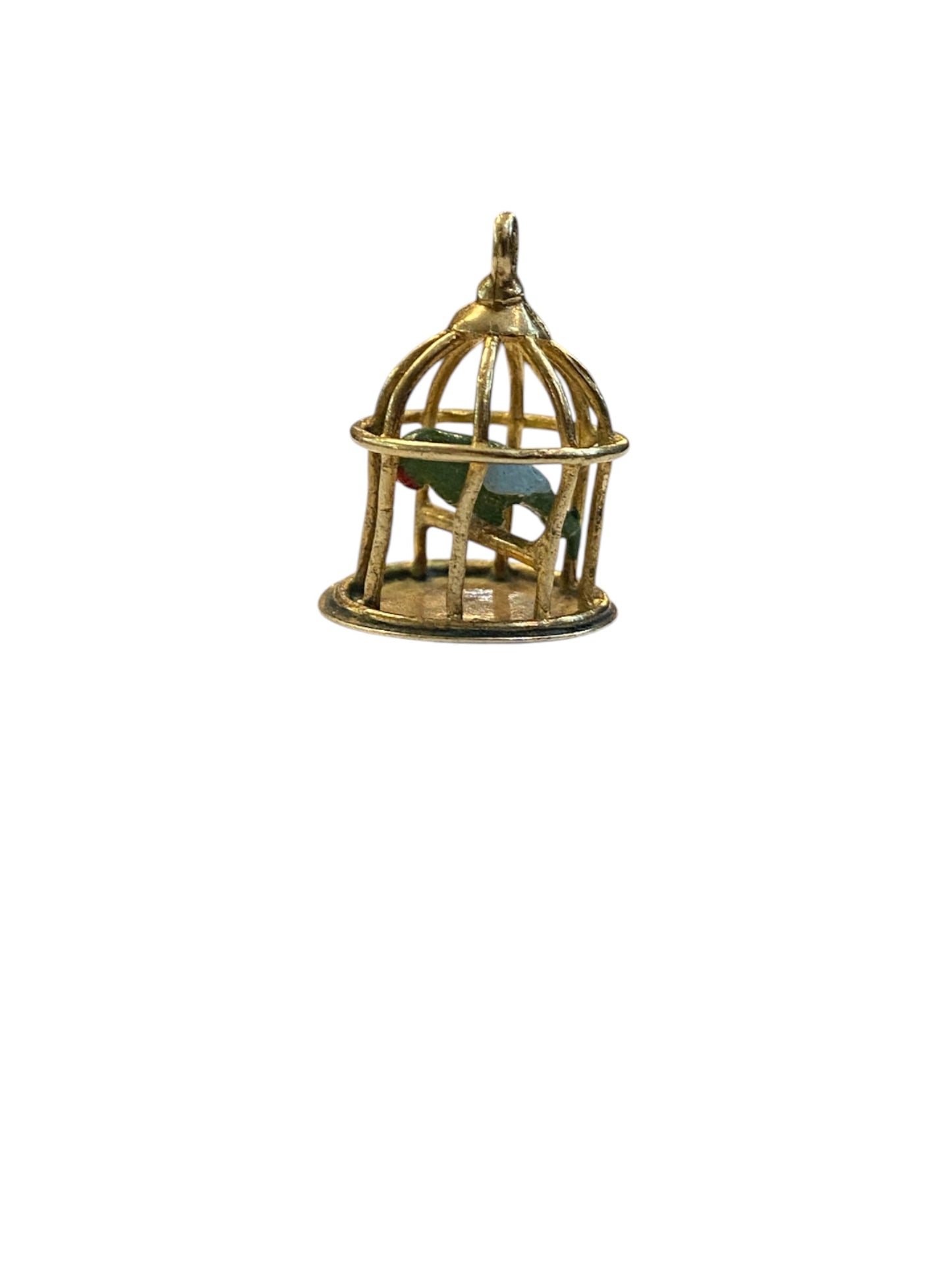 9ct vintage bird cage with an enamelled parrot inside circa 1969