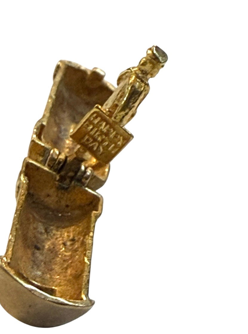 9ct vintage postbox charm opening with a postman holding a happy birthday card circa 1960
