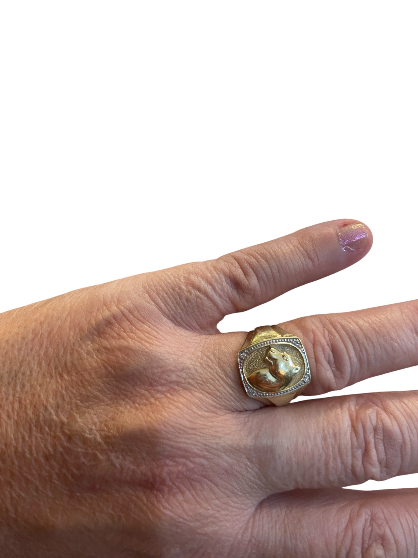9ct vintage panther ring, with diamonds ring size K 1/2