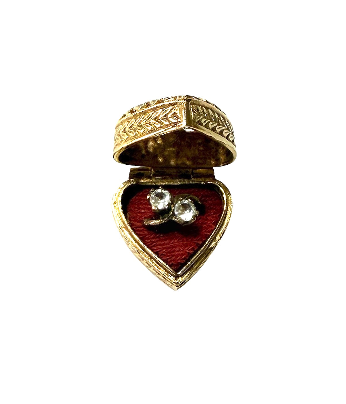 9ct vintage opening heart box charm with ring inside by fm circa 1965