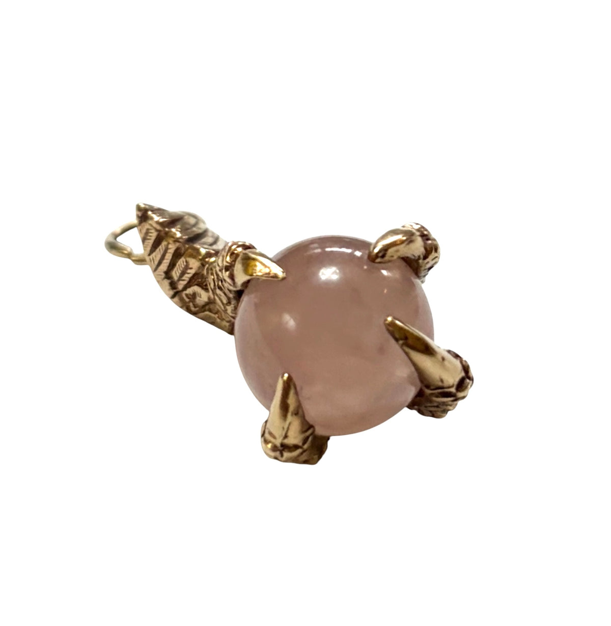 9ct vintage claw charm with rose quartz stone , circa 1975 6.87g
