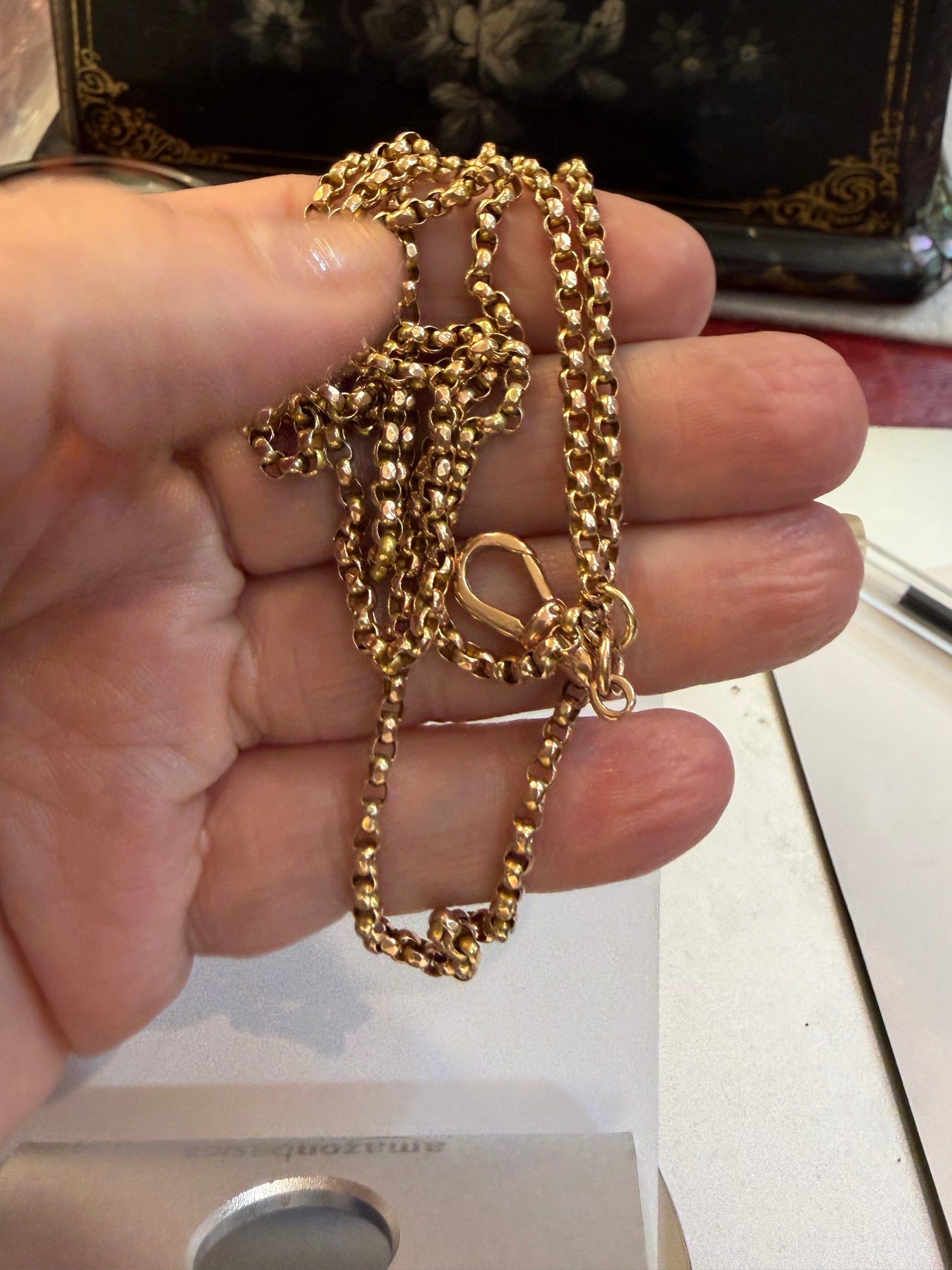9ct vintage belcher chain 33 inches long with dog clip 13.3g