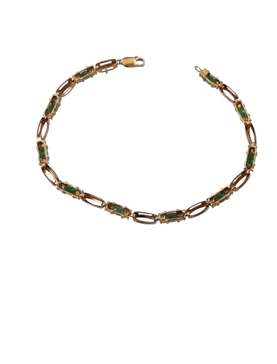 9ct vintage / pre owned emerald and diamond bracelet, 6.26g 7 1/2 inches (19.5cm)