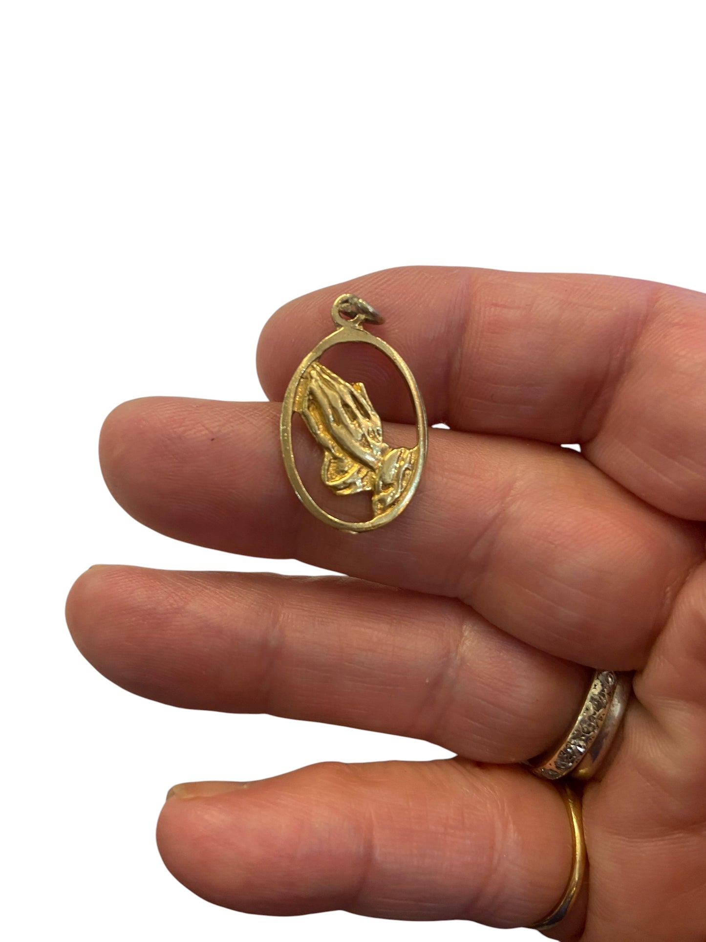 9ct vintage hands in prayer charm circa 1989 by AJP