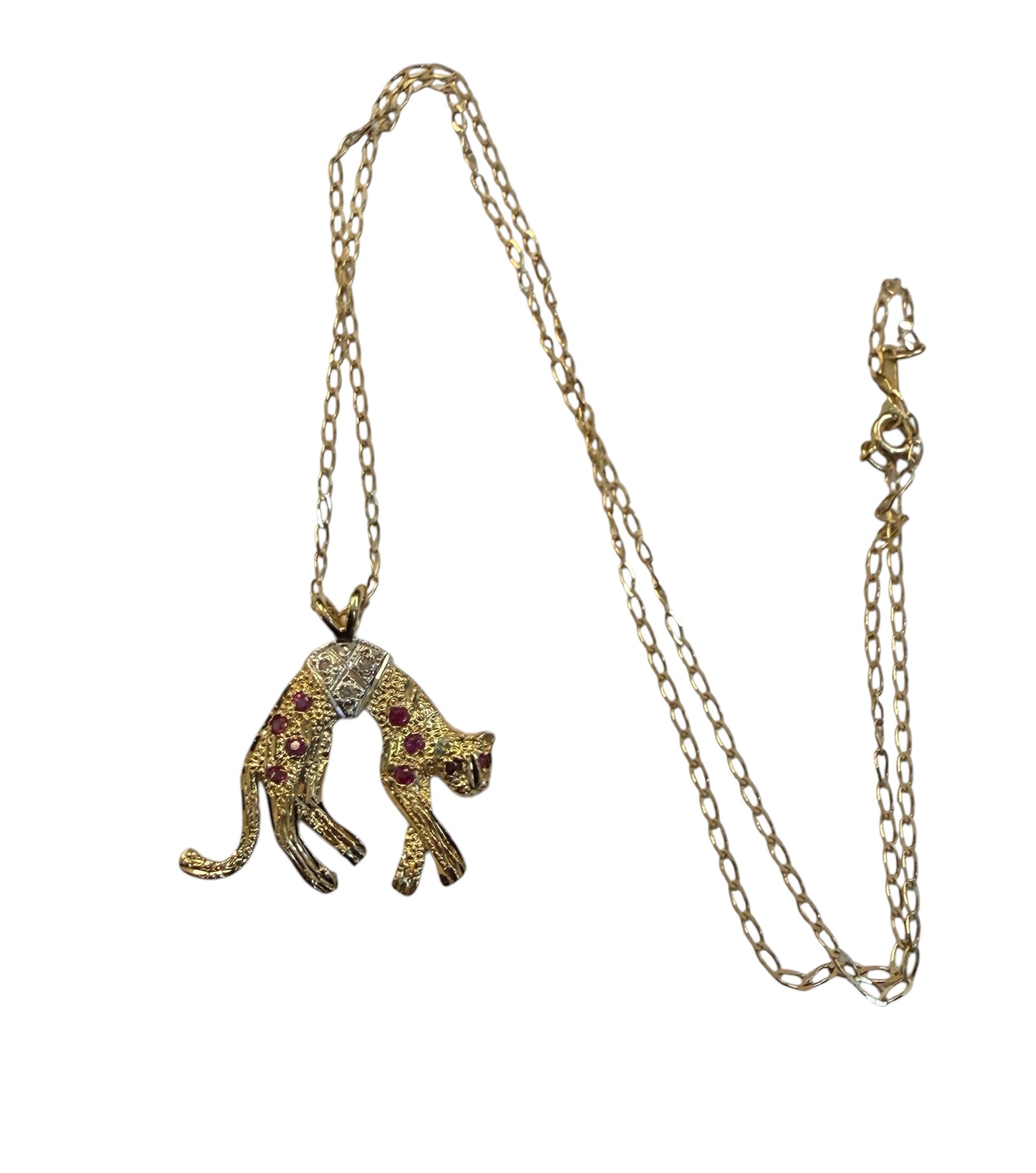 9ct vintage leopard pendant on 16 inch chain circa 1989