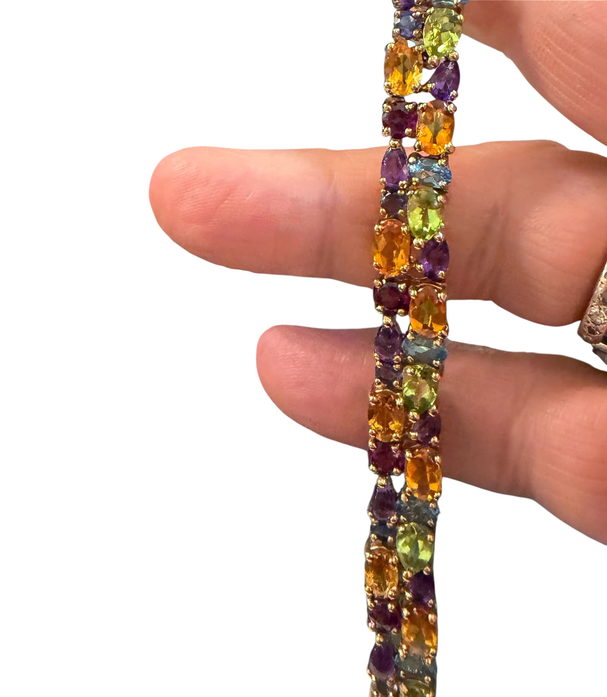 9ct vintage pre owned multi gem stone bracelet . 7 1/2 inches (18.5 cm)