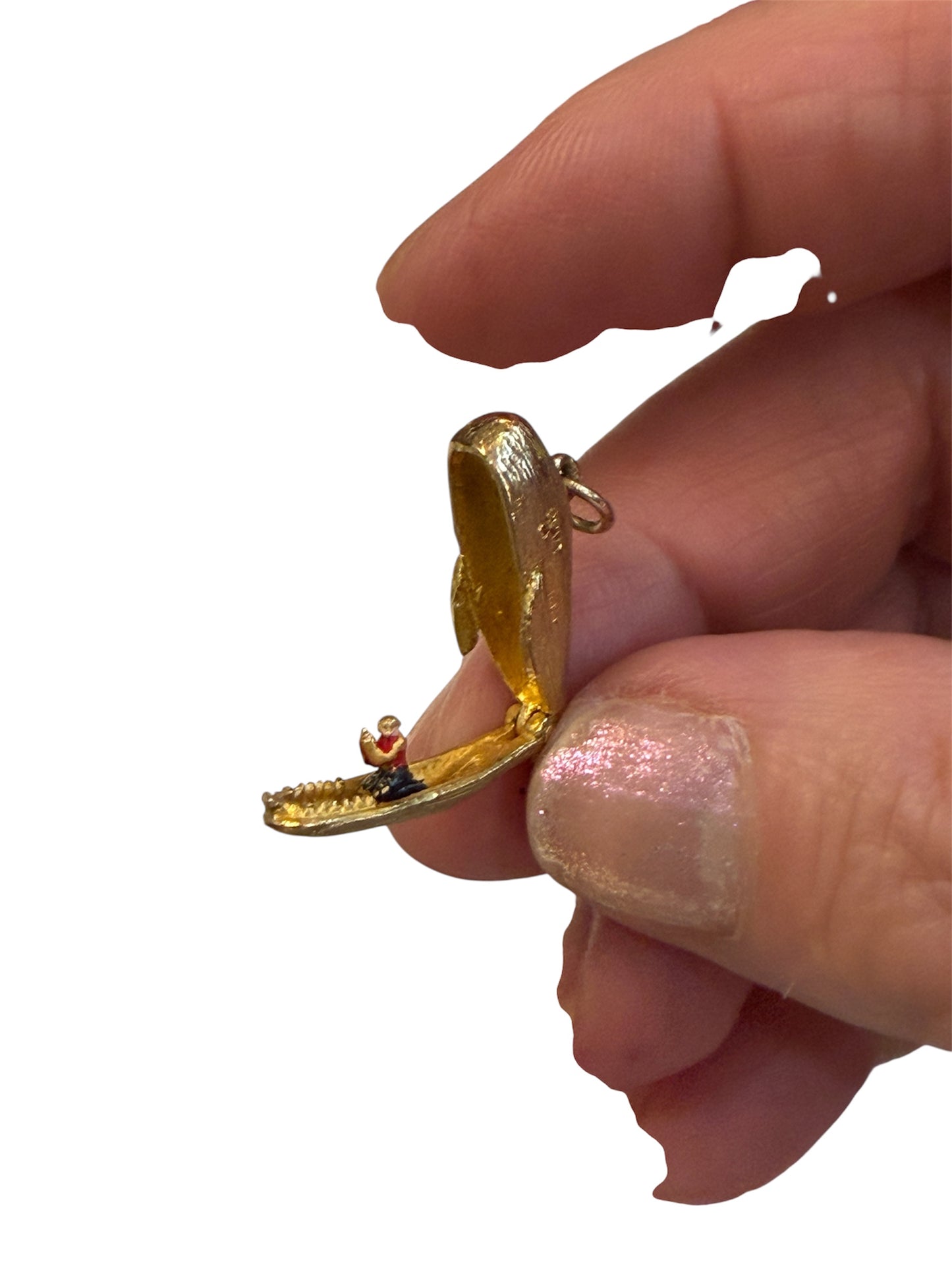 9ct vintage whale charm with jonah circa 1952