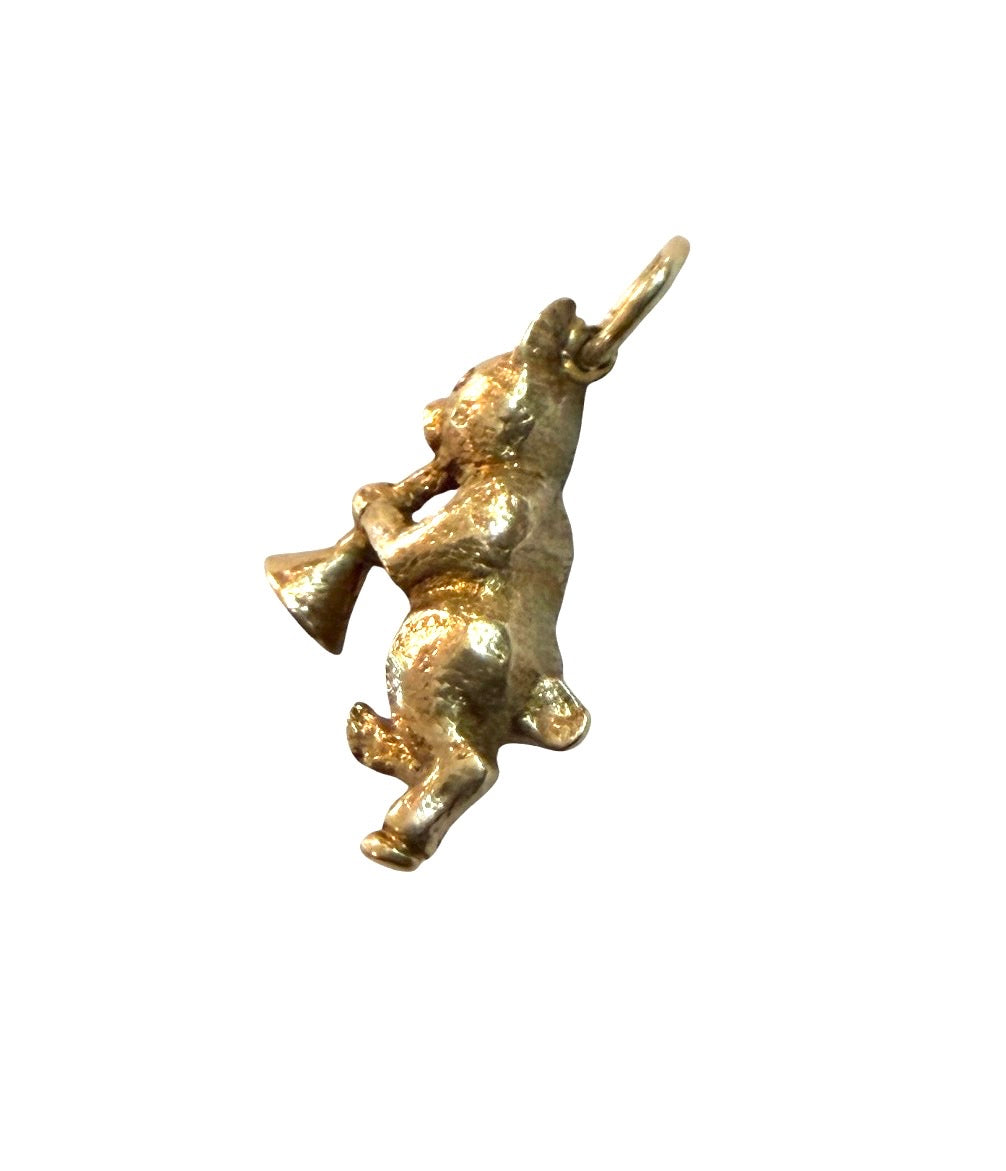 9ct vintage pig with trumpet charm. solid gold 3.15g
