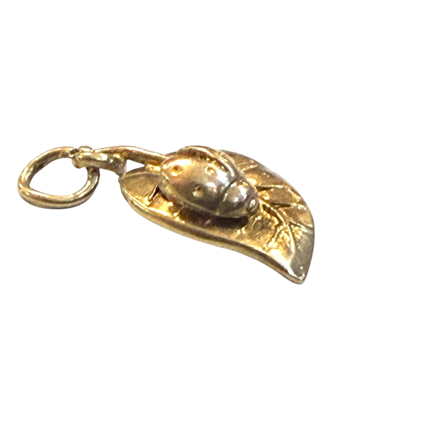9ct vintage ladybird on leaf charm circa 1957 1.4g