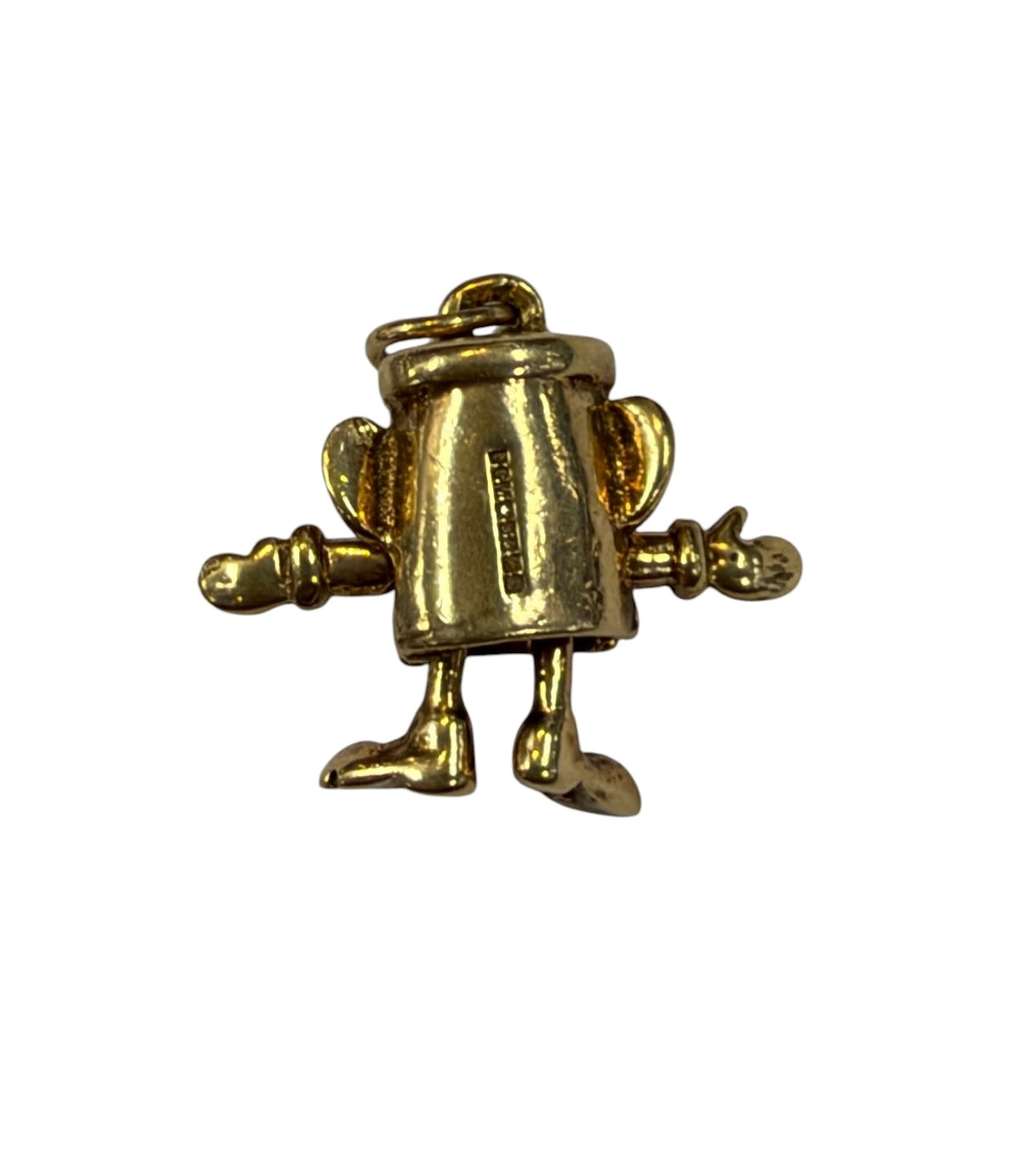 9ct 375 pre owned vintage dusty bin charm, articulated ,  2.4g