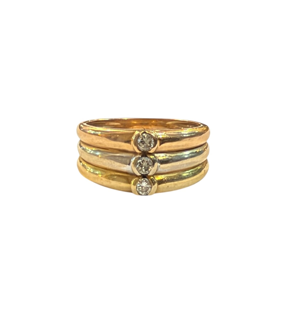 18ct vintage french ring, three colour gold and diamond. ring size M 1/2