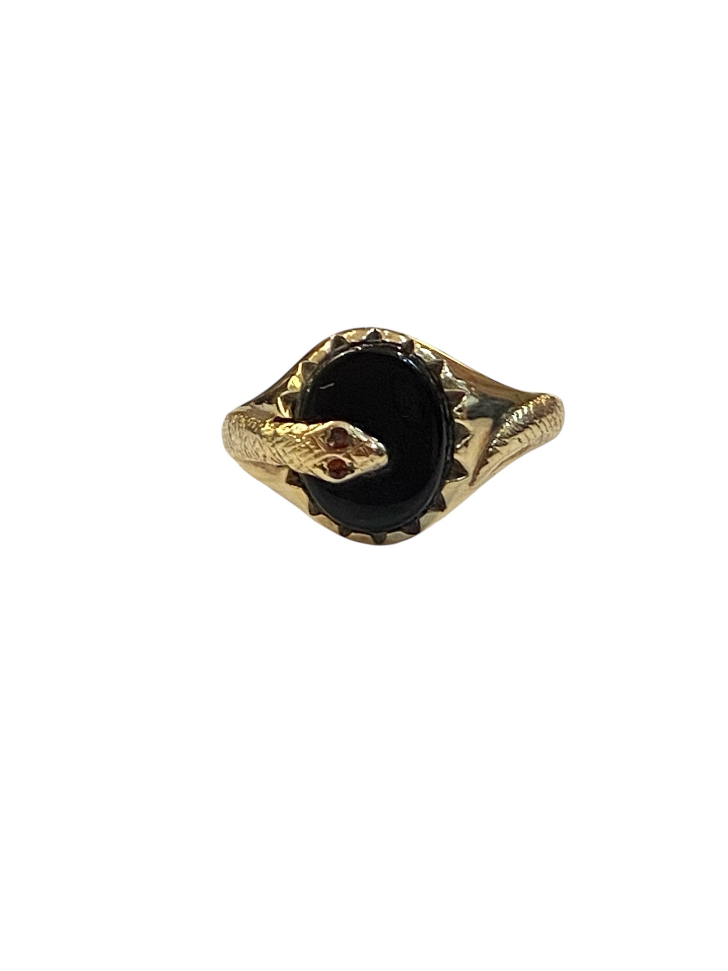 9ct vintage signet ring with onyx and a snake ring size V