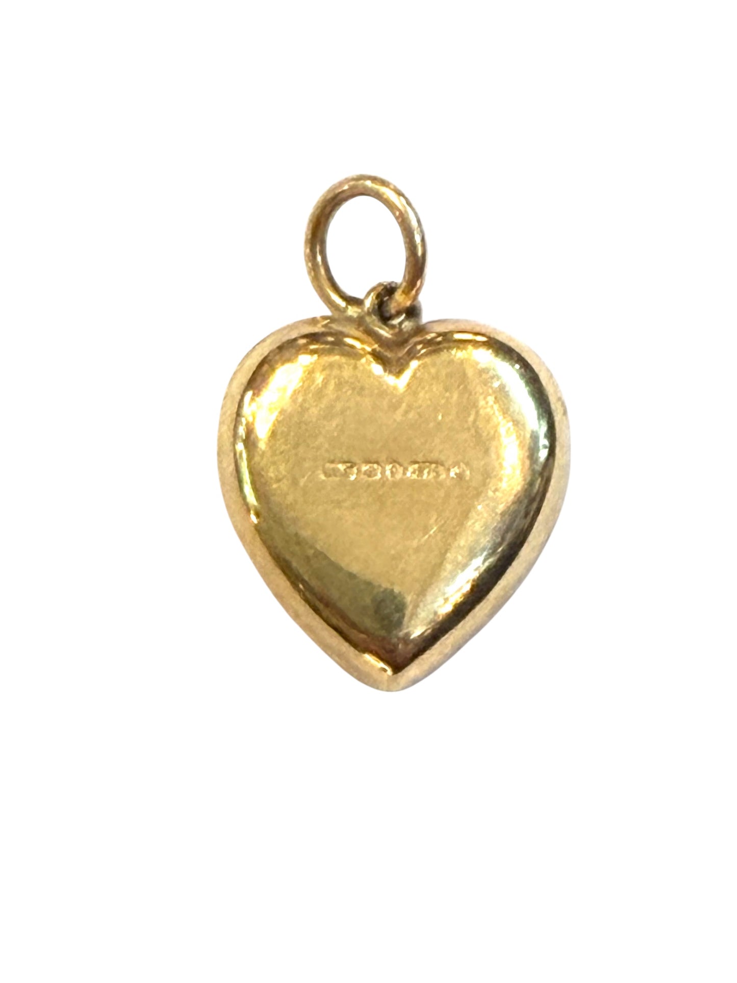 9ct vintage heart charm / pendant with pansy design. 'think of me' . hollow