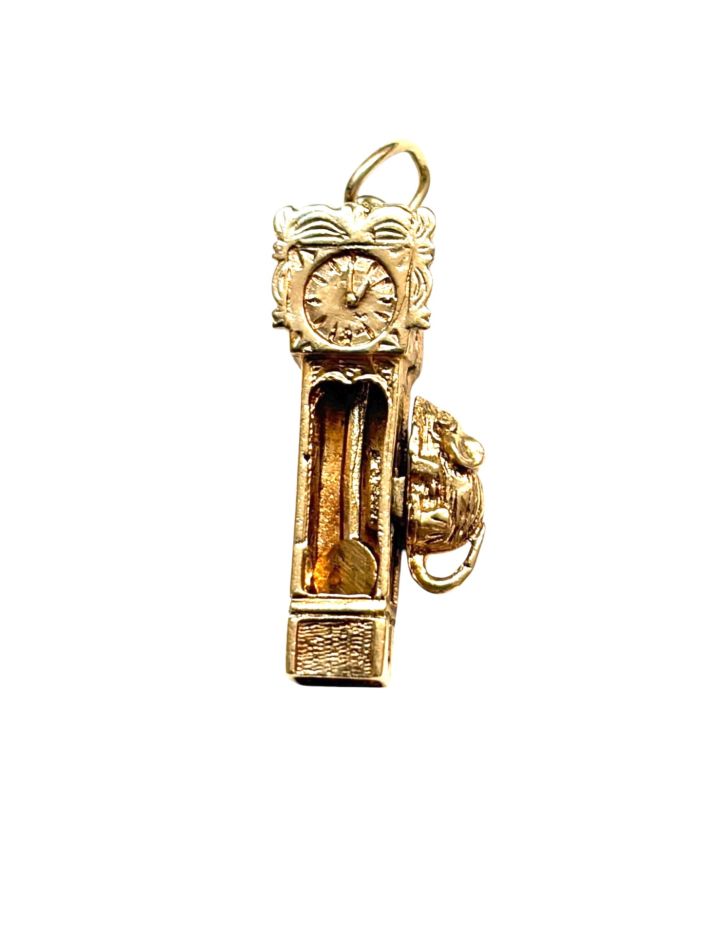 9ct vintage clock with mouse charm, nursery rhyme charm hickory, dickory dock circa 1968