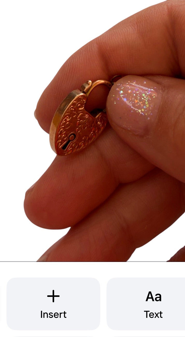 9ct antique padlock charm / pendant, ROSE gold circa 1907