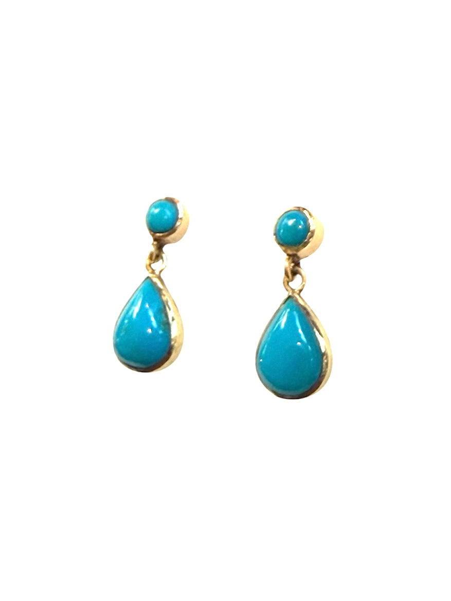 9ct vintage turquoise drop earrings . small