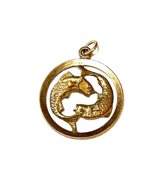 9CT VINTAGE LARGE PISCES PENDANT CHARM CIRCA 1978