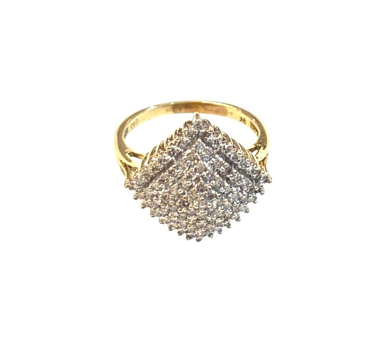 9ct vintage diamond cluster ring, diamond shape, size L