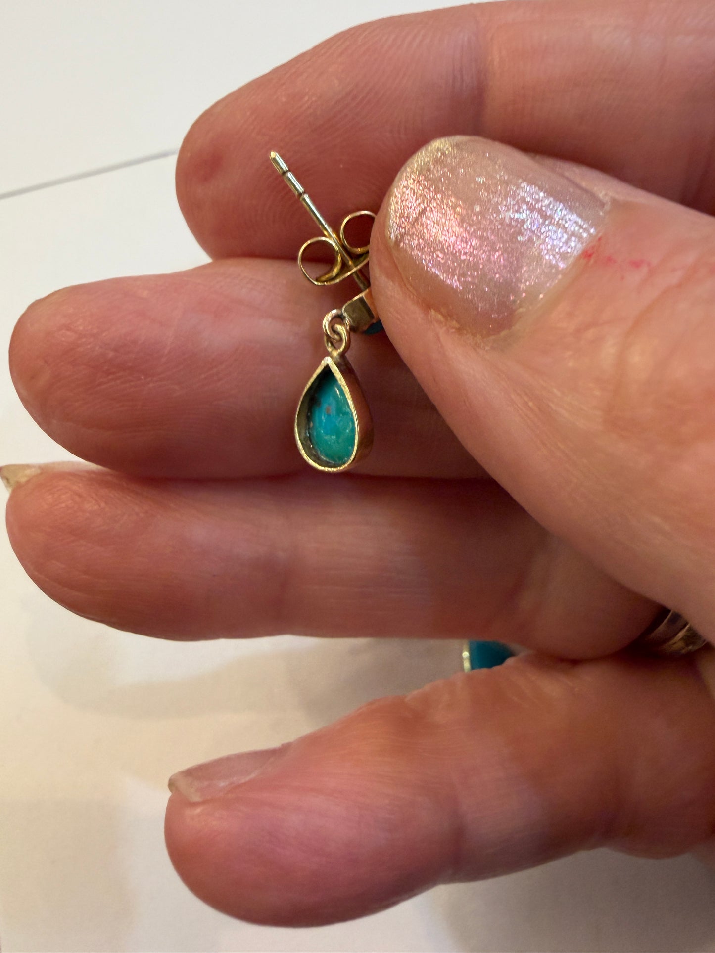 9ct vintage turquoise drop earrings . small