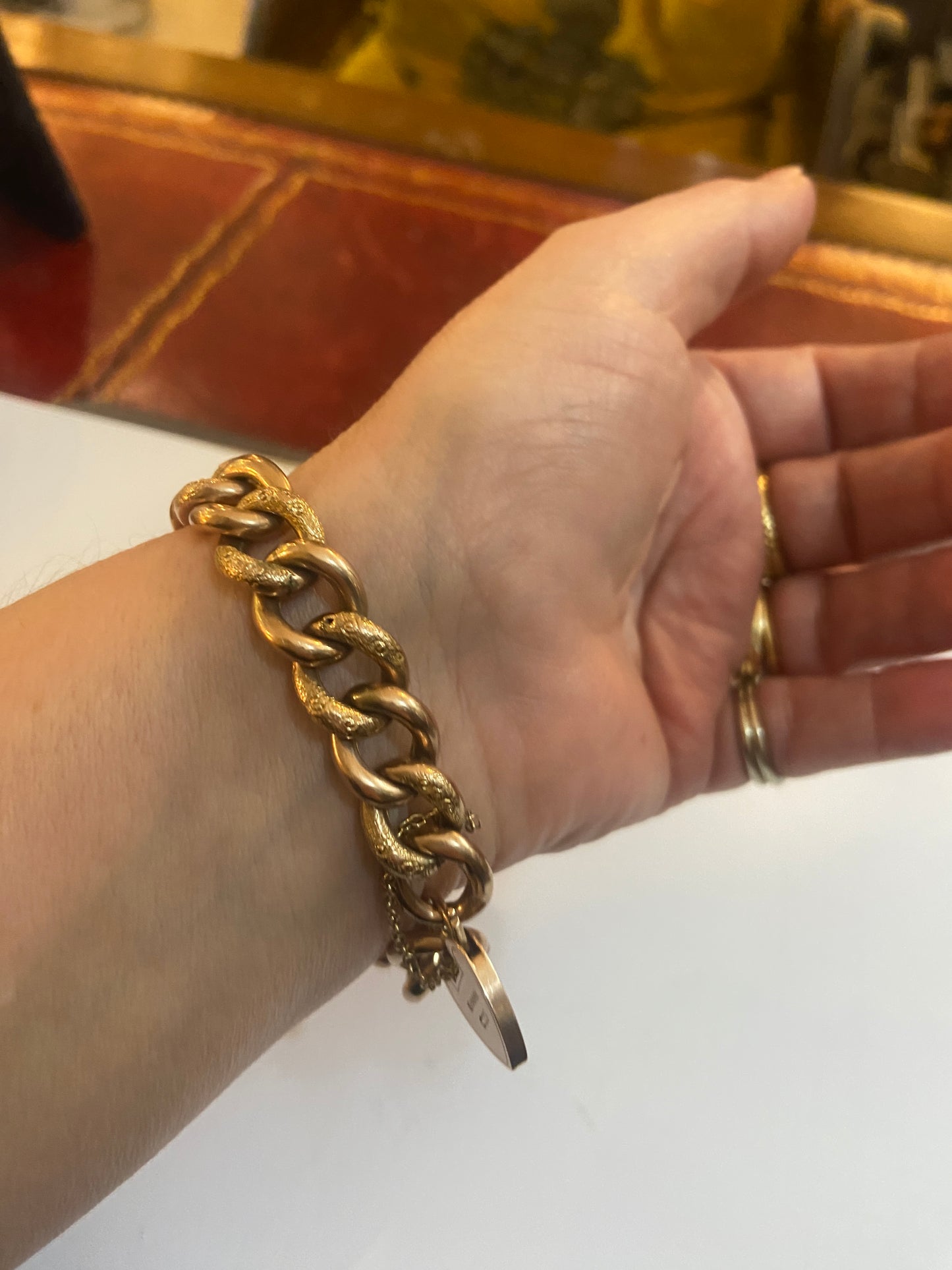 9ct vintage antique rose gold curb link bracelet 7 inches 19.5g