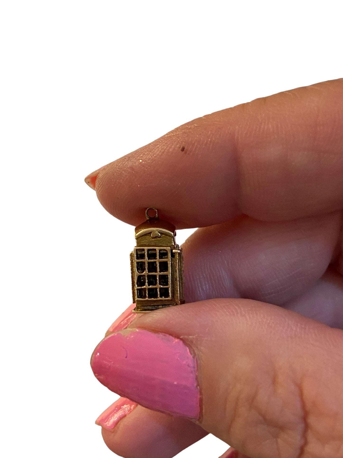 9ct vintage telephone box charm circa London 1955 with opening door 2.1g