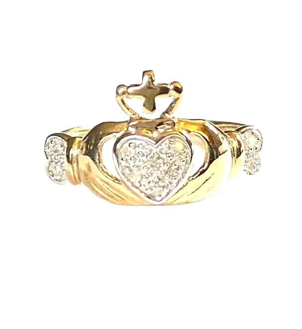 9ct vintage diamond claddagh ring size N