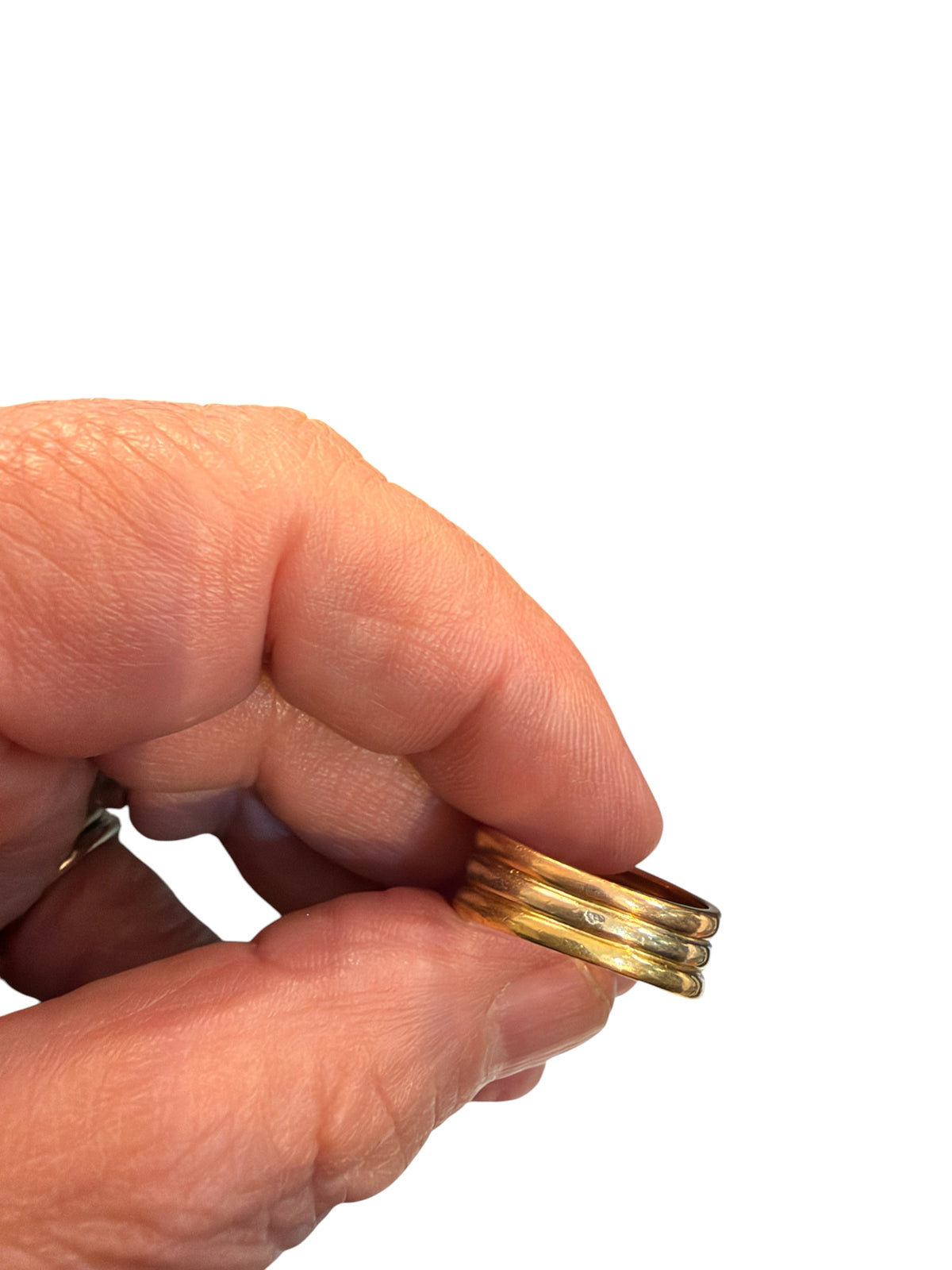 18ct vintage french ring, three colour gold and diamond. ring size M 1/2