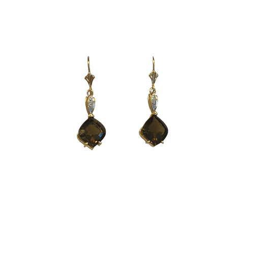 15 ct 585 smokey quartz drop earrings