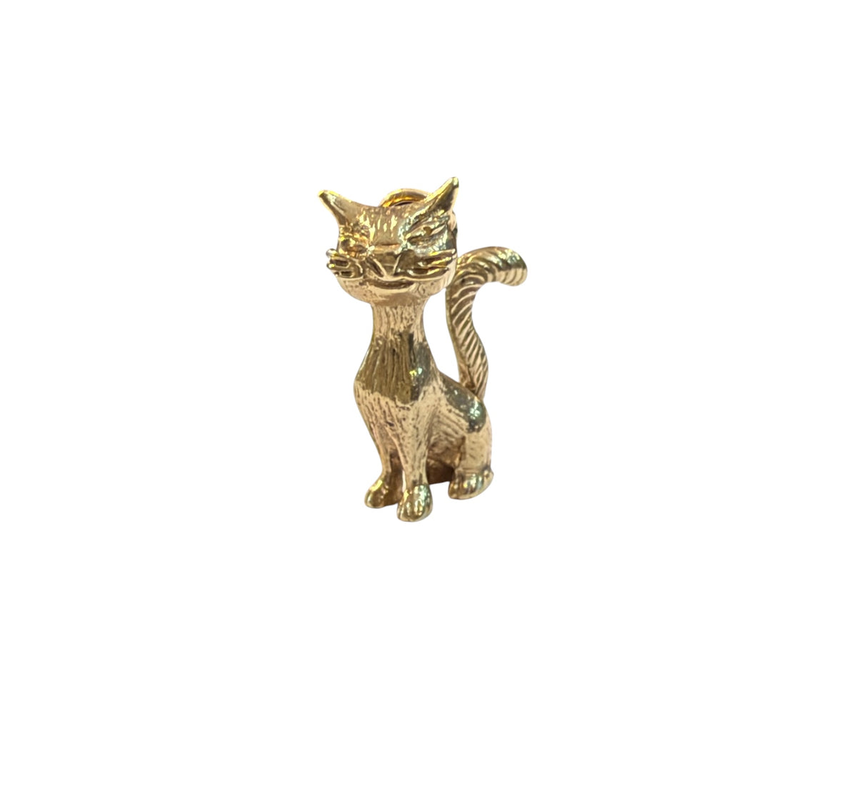 9ct vintage cat charm, large and heavy circa 1970s 10.58g