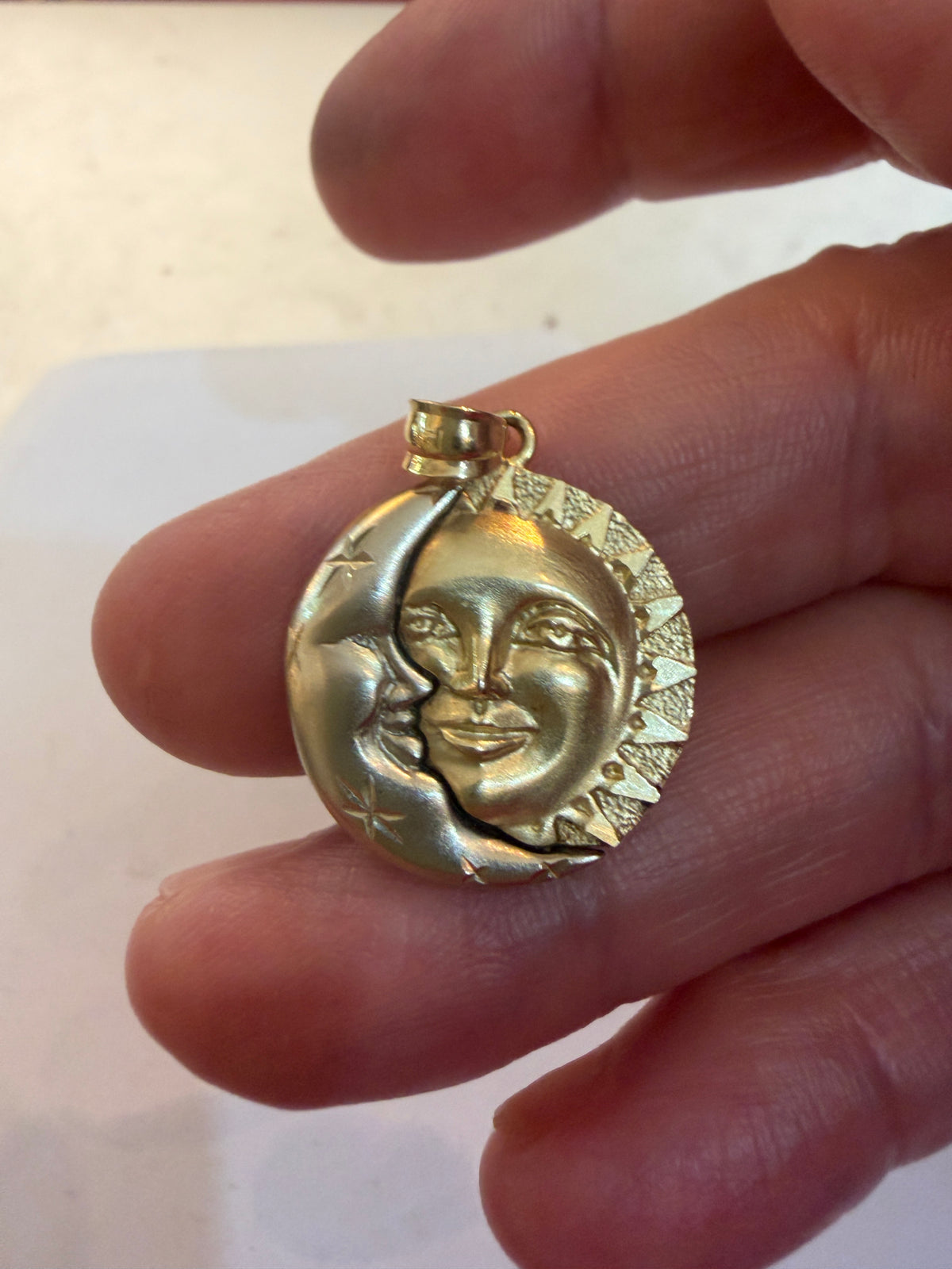 14k vintage sun and moon charm / pendant  3.6g