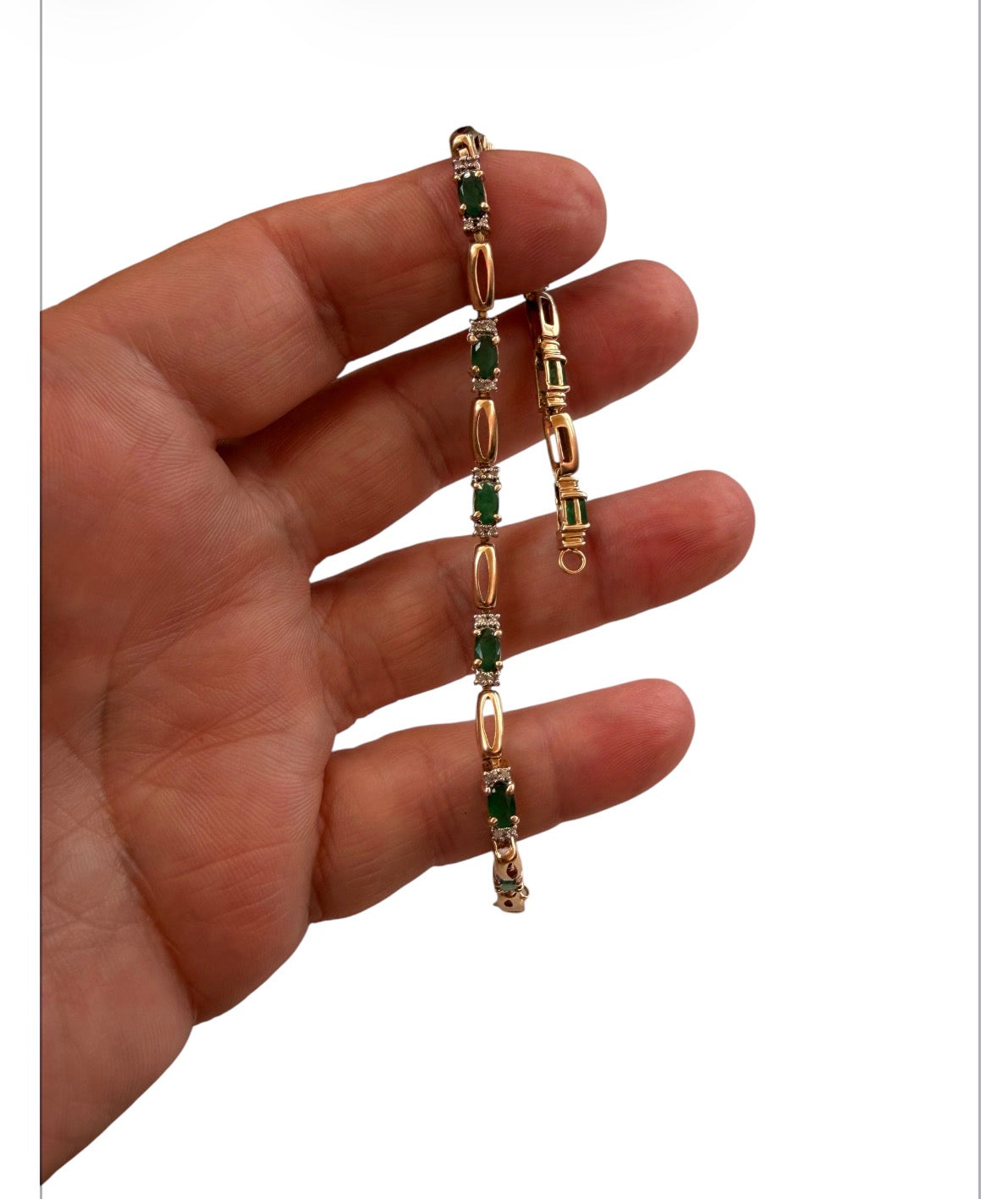 9ct vintage / pre owned emerald and diamond bracelet, 6.26g 7 1/2 inches (19.5cm)
