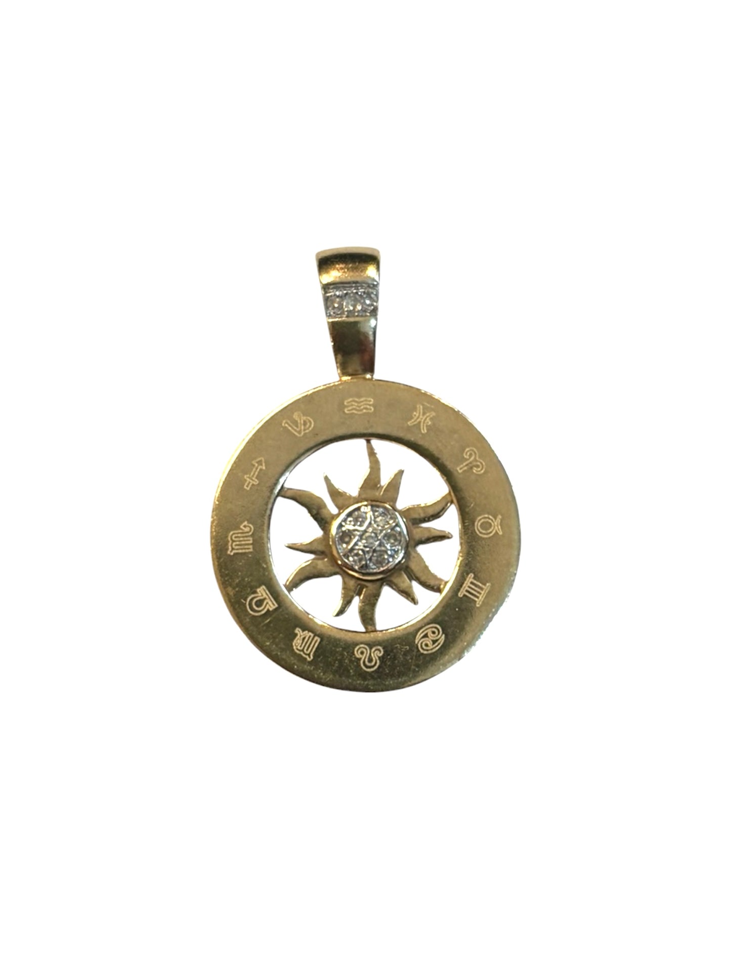 9ct vintage astrology pendant / charm with diamond sun 2.69g