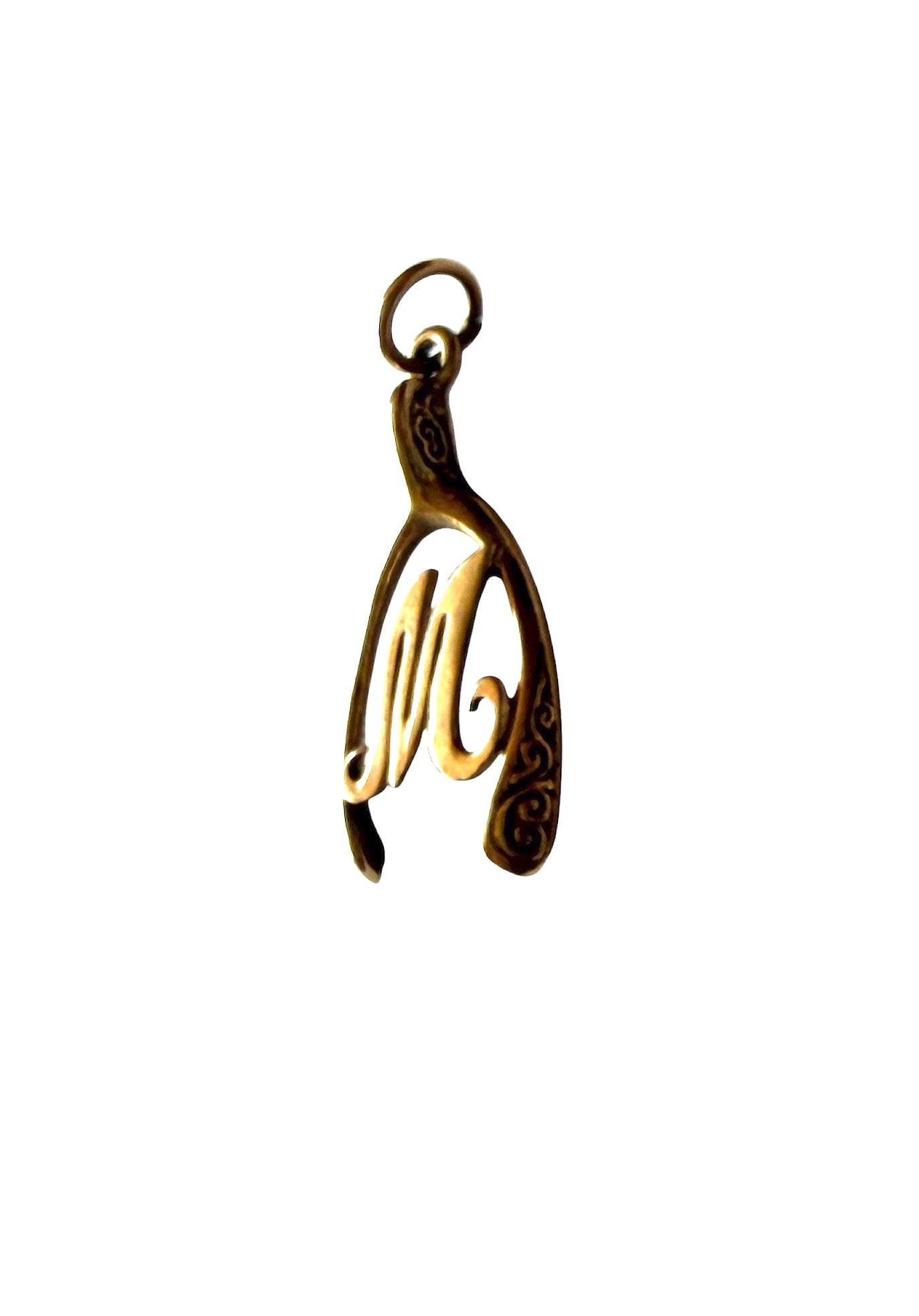 9ct vintage  initial M wishbone charm / pendant 2.68g