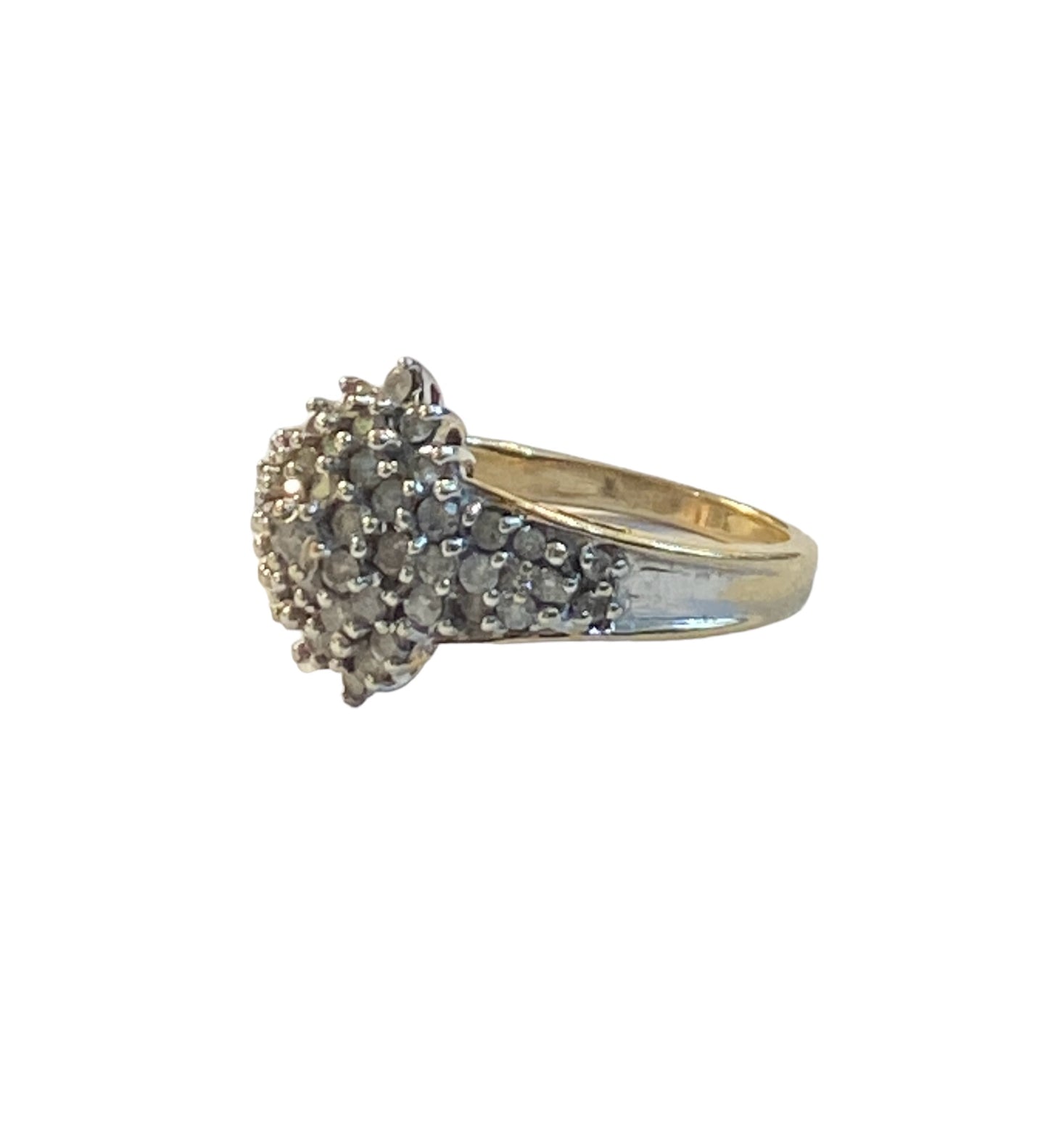 9ct pre owned diamond cluster ring in white and yellow gold
