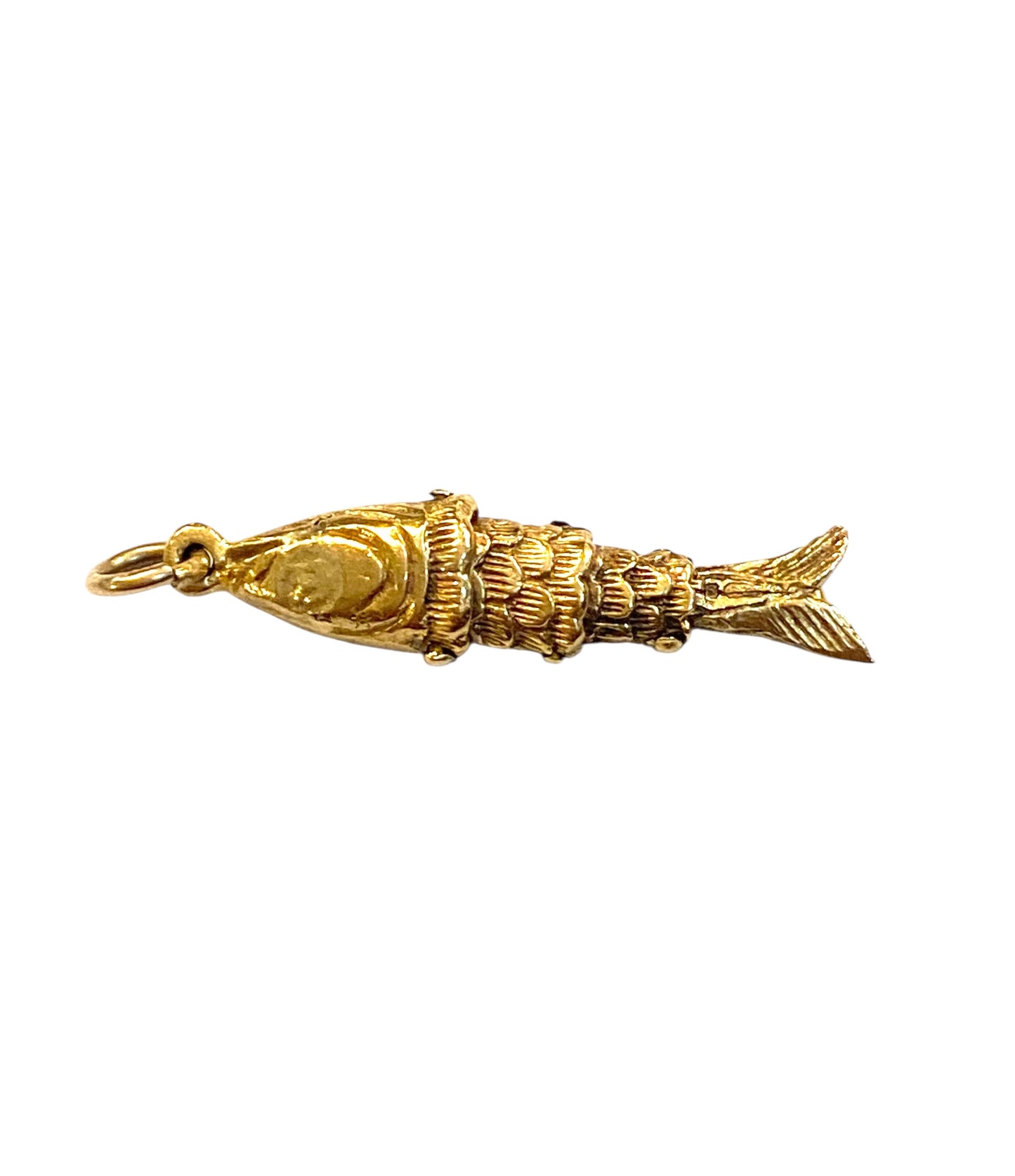 9ct vintage small articulated fish charm by FM