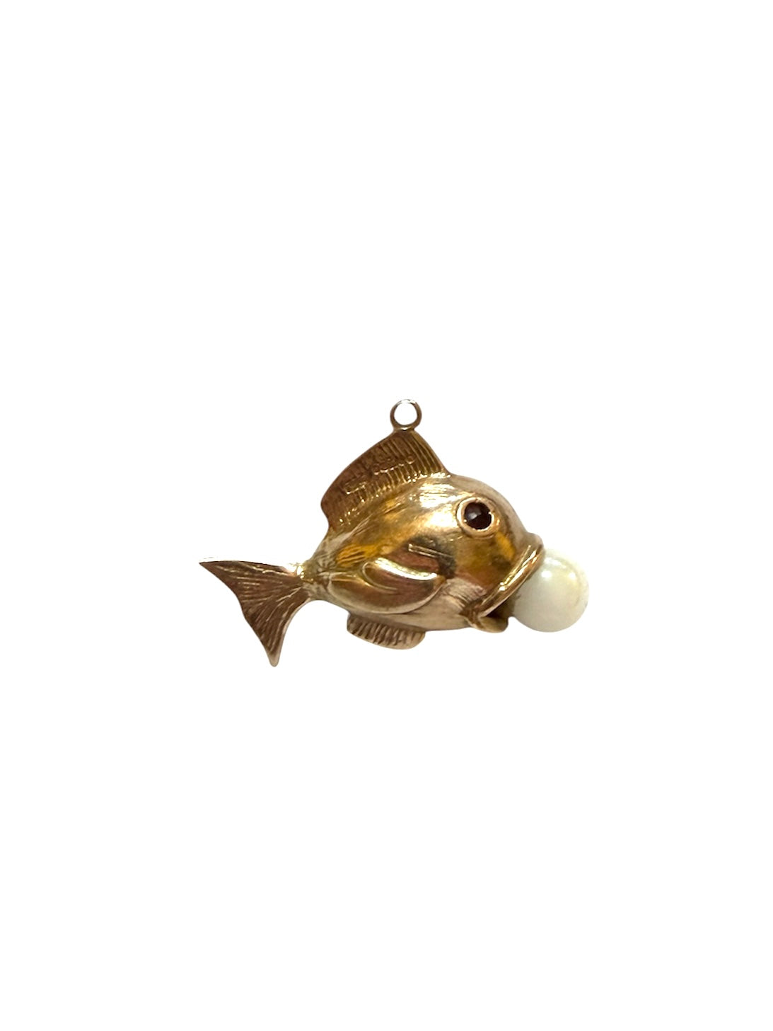 9ct vintage fish charm with imitation pearl in its mouth circa 1966 London 5.75g