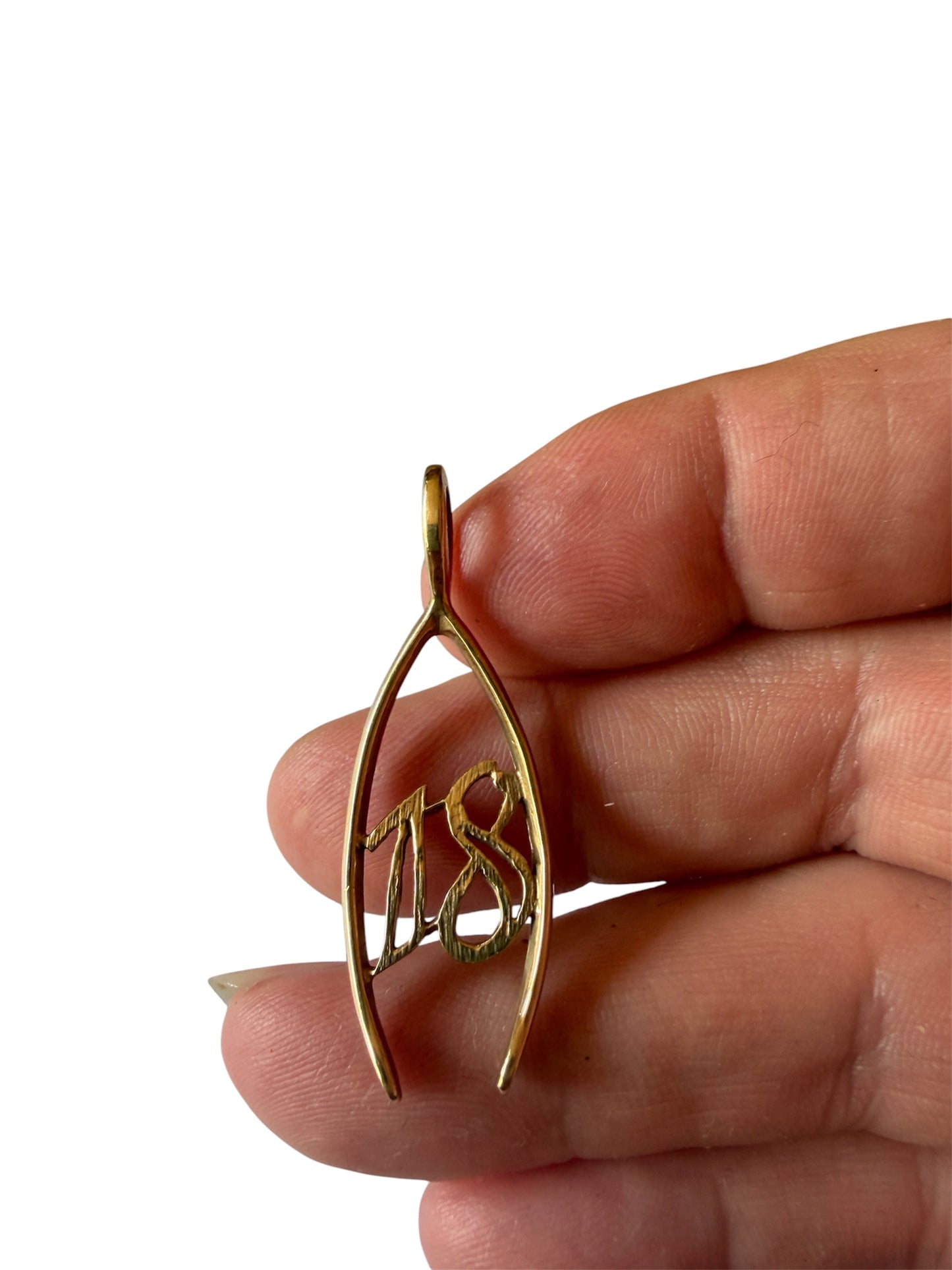 9ct vintage 18 wishbone charm / pendant circa 1989 2.74g