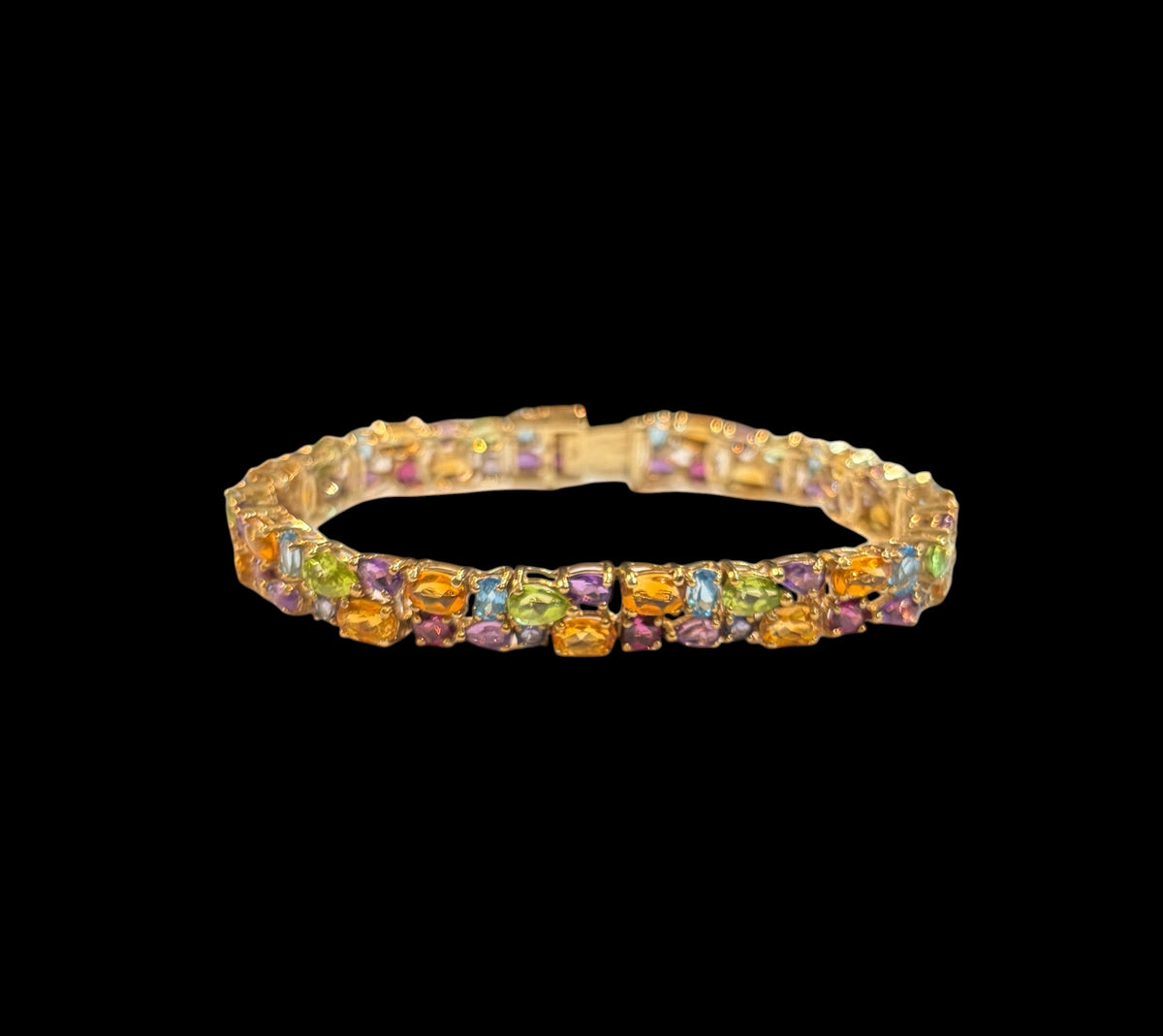 9ct vintage pre owned multi gem stone bracelet . 7 1/2 inches (18.5 cm)