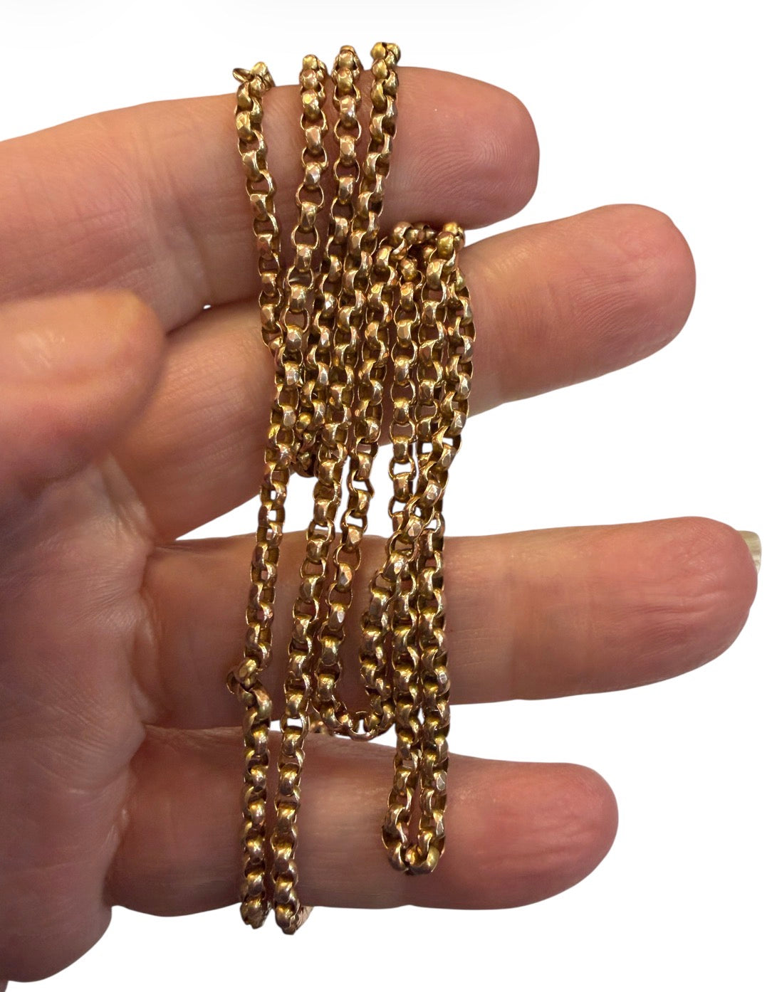 9ct vintage belcher chain 33 inches long with dog clip 13.3g
