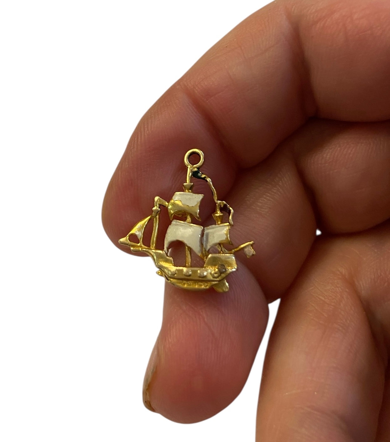 9ct vintage pirate ship charm with jewels circa 1970s