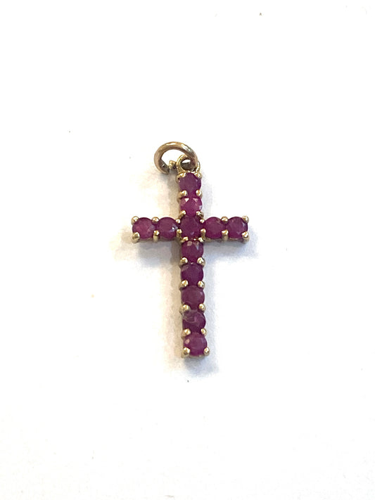 9ct vintage ruby cross, small 0.7g
