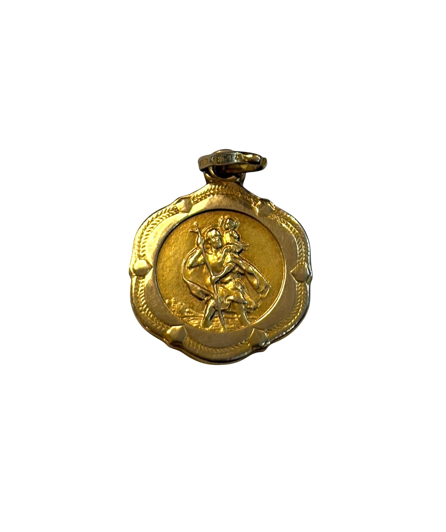 9CT VINTAGE ST CHRISTOPHER CHARM PENDANT. SMALL 0.9G