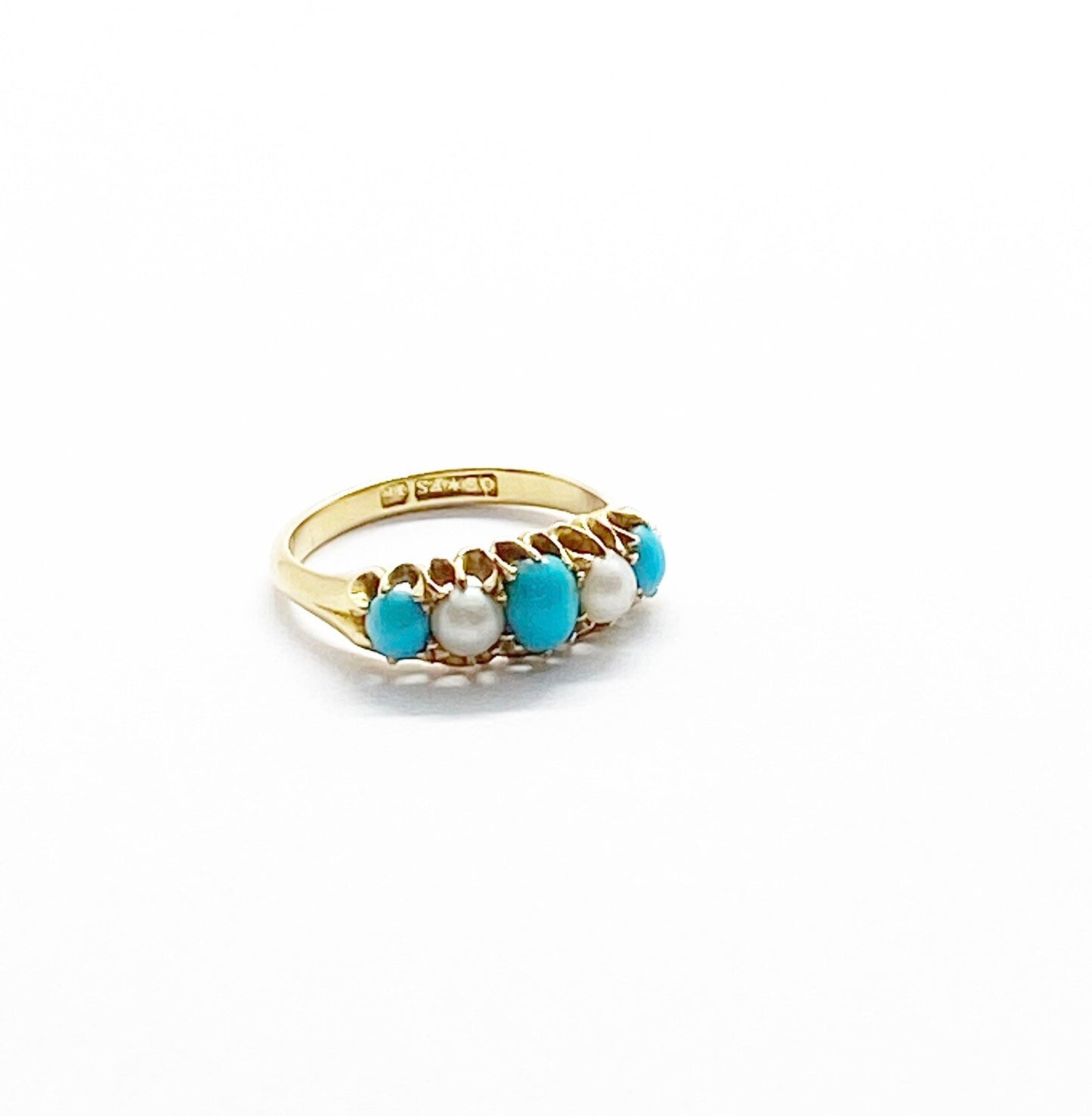 18ct vintage turquoise and pearl ring size I 1/2