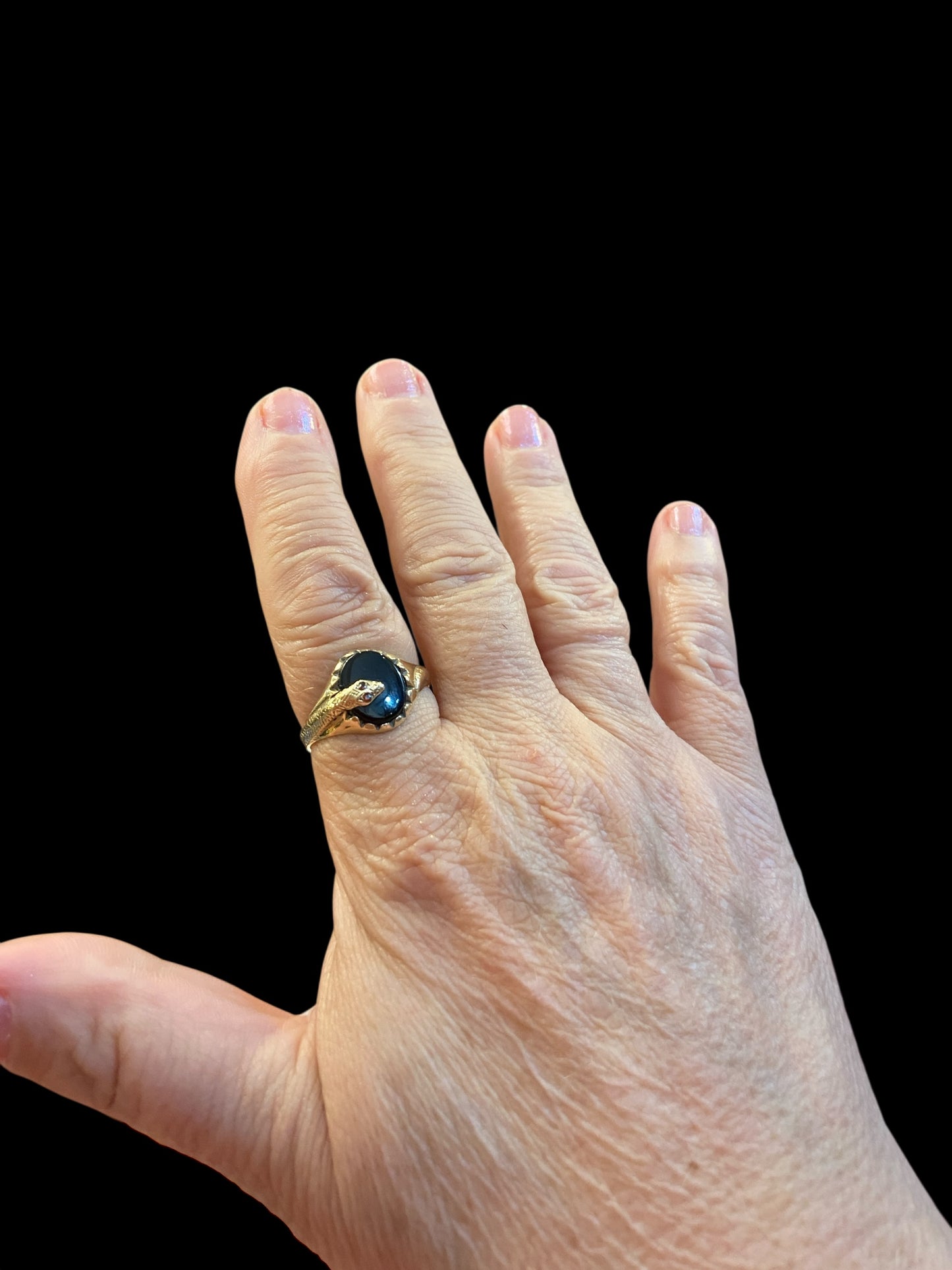 9ct vintage signet ring with onyx and a snake ring size V