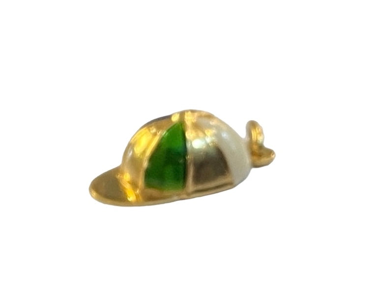 9ct yellow gold jockey hat charm with enamel panels